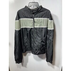 Vintage Biker Design Collection Jacket Size XL Black Green Nylon Windbreaker